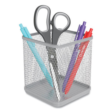 TRU RED™ Wire Mesh Pencil Holder, 3.46 X 3.46 X 4.33, Silver freeshipping - TVN Wholesale